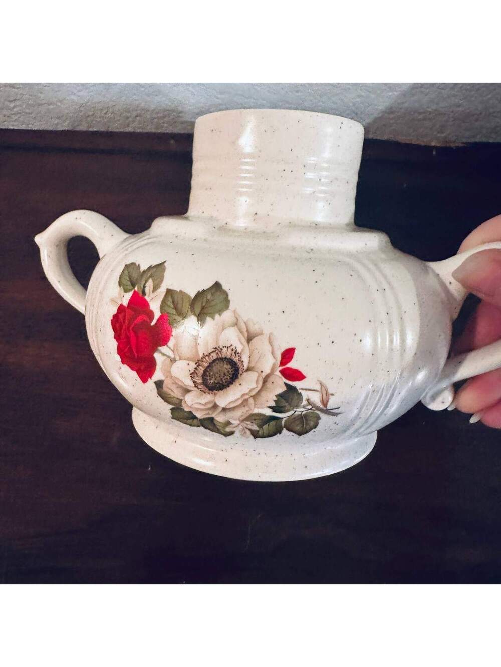 Vintage McCoy Red Rose White Camellia Hurricane Candle Lamp Base